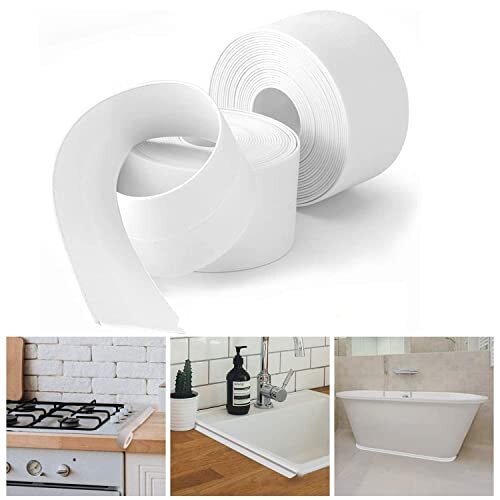 2 Rolls Bath Sealant Strip - White 21ft Self Adhesive Caulk Strip Sealant Tape Waterproof Tape for Kitchen, Sink,Bathroom, Bathtub, Toilet, Wall